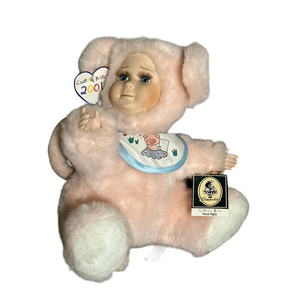 Geppeddo Cuddle Kids PERCIE PIGLET With Porcelain Baby In Fuzzy Animal PJ 2001